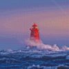 Red Lighthouse In Storm Diamond Painting