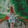 Redhead Girl And Bike Diamond Painting