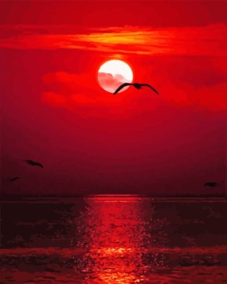 Seascape Red Sunset Diamond Painting