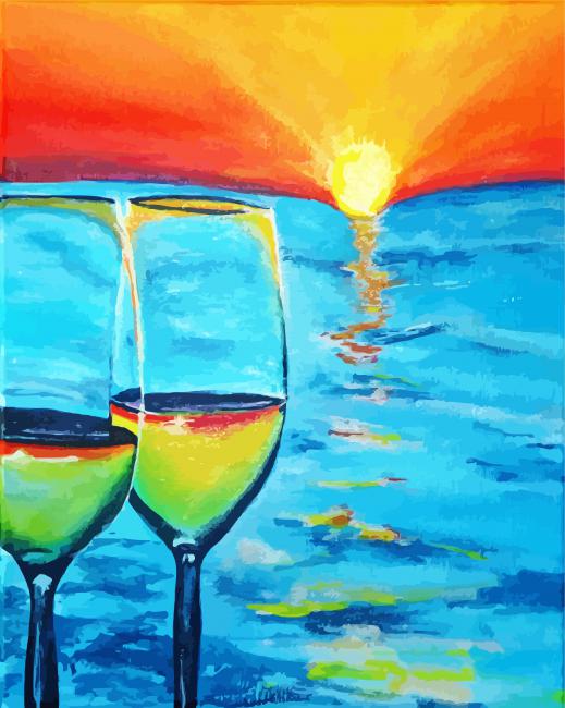 Sunset Wine Glasses Art Diamond Painting