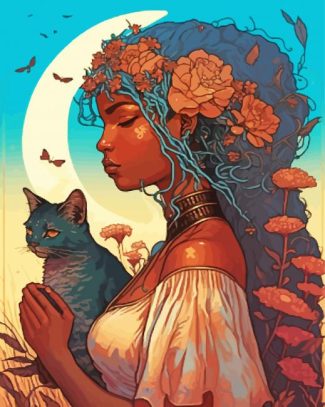 Aesthetic African Woman With Cat Diamond Painting