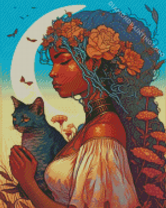 Aesthetic African Woman With Cat Diamond Painting