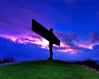 Blue Pink Angel Of The North At Sunset Diamond Painting