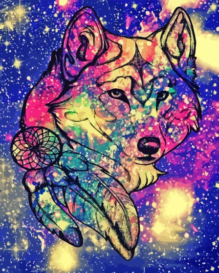 Colorful Wolf With Dream Catcher Art Diamond Painting