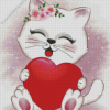 Cute Cat With Heart Diamond Painting