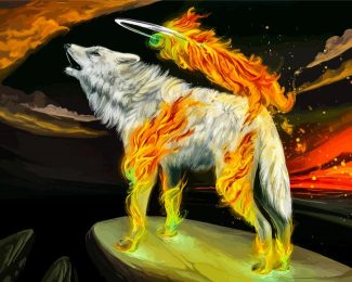 Fantasy Wolf On Fire Diamond Painting