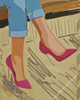 Girl Wearing Pink Shoes Diamond Painting