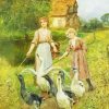 Girls With Geese In Farm Art Diamond Painting