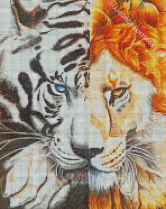 Half Lion And Tiger Diamond Painting