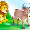 Lion And Bull Cartoon Diamond Painting