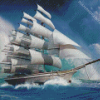 White Ship On Sea Waves Diamond Painting