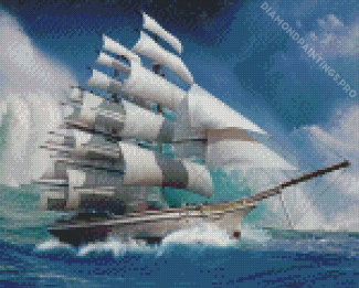 White Ship On Sea Waves Diamond Painting