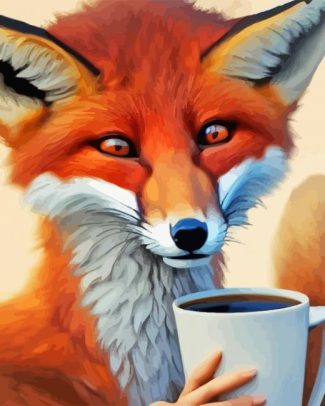 Aesthetic Fox Drinking Coffee Diamond Painting