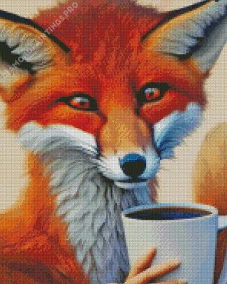 Aesthetic Fox Drinking Coffee Diamond Painting