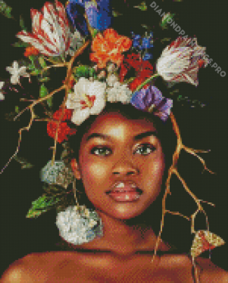 Afro Girl Flowers Diamond Painting