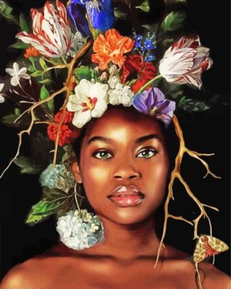 Afro Girl Flowers Diamond Painting