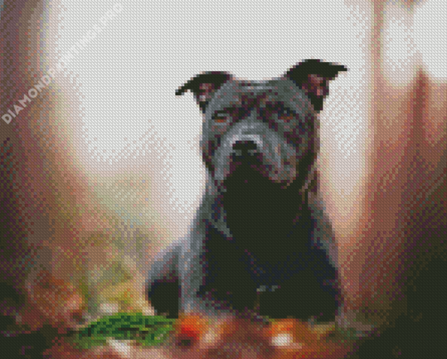 Black Staffordshire Bull Terrier Diamond Painting