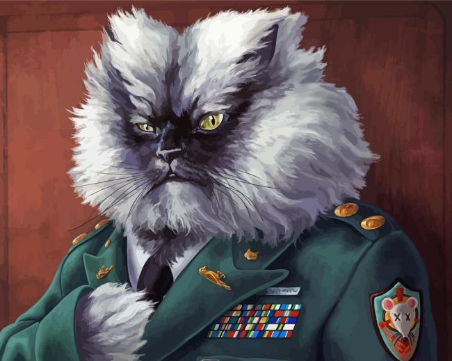 Fluffy Military Cat Diamond Painting