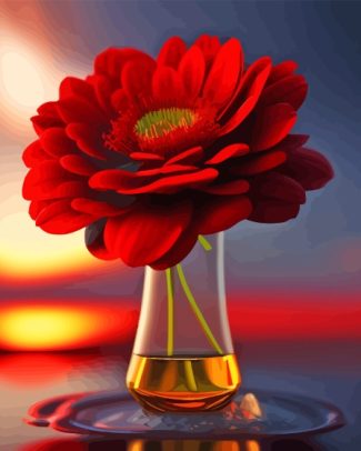 Glass Vase And Red Flower Diamond Painting