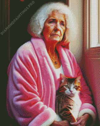 Sad Old Woman And Cat Diamond Painting
