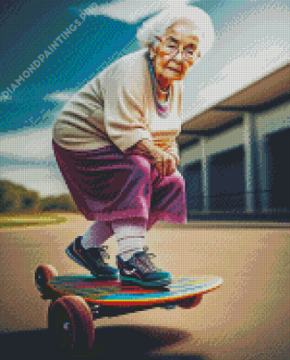 Skater Old Woman Diamond Painting