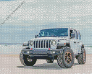 White Jeep At The Beach Diamond Painting