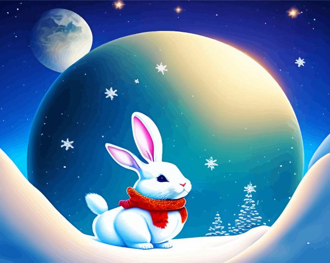 White Bunny In Snow Diamond Painting