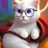 White Cat And Glasses Diamond Painting