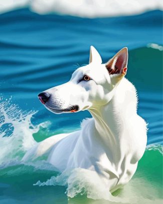 White Greyhound Swimming On The Sea Diamond Painting
