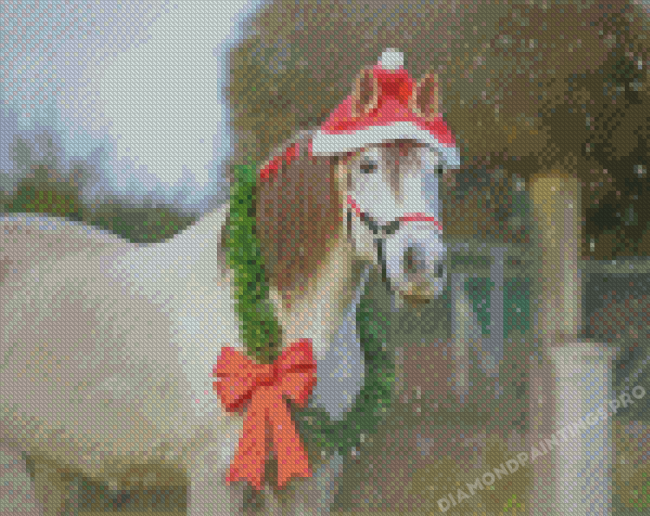 Christmas Horse With Wreath Diamond Painting