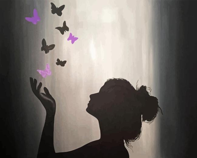 Butterflies And Woman Silhouette Diamond Painting