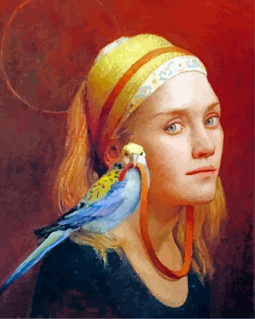 Woman And Bird Diamond Painting