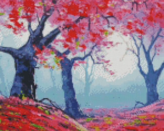 Pink Forest Trees Art Diamond Painting