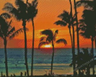 Sunset In Waikiki Beach Diamond Painting