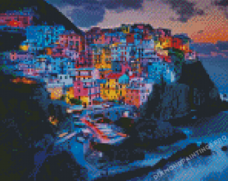 Colorful Buildings Night In Manarola Diamond Painting