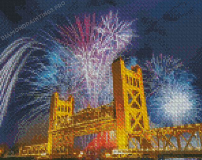 Tower Bridge Fireworks Sacramento California Diamond Painting